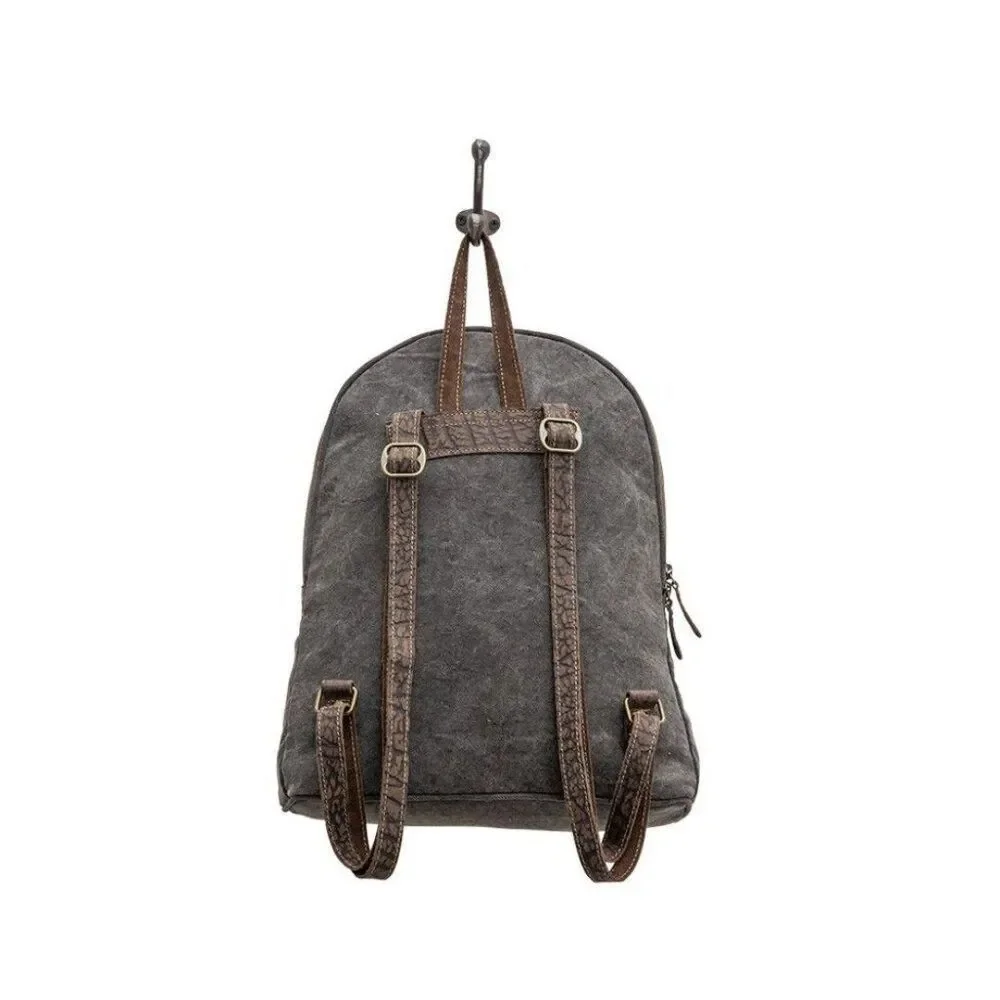 Myra Bag Handmade Absol Backpack Upcycled Canvas & Cowhide Leather